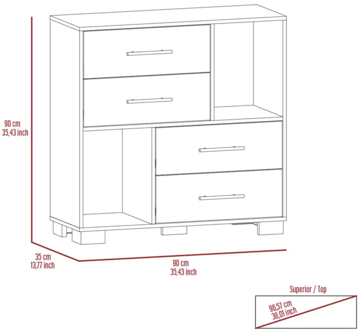 Brooks 2-Shelf 4-Drawer Dresser White