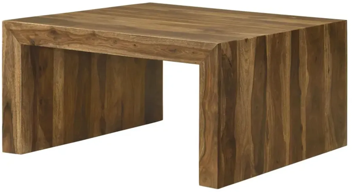 Benjara ODY 34 Inch Square Coffee Table, U Shaped, Sheesham Wood, Auburn Brown