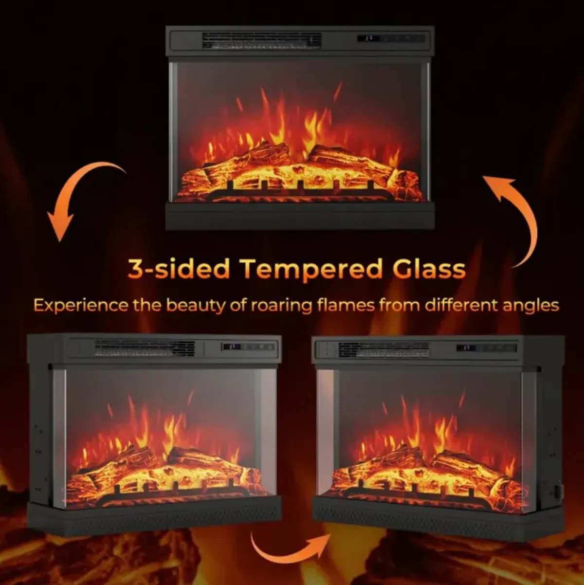 Hivvago 24 Inches 3-Sided Glass Electric Fireplace Heater with Remote Control