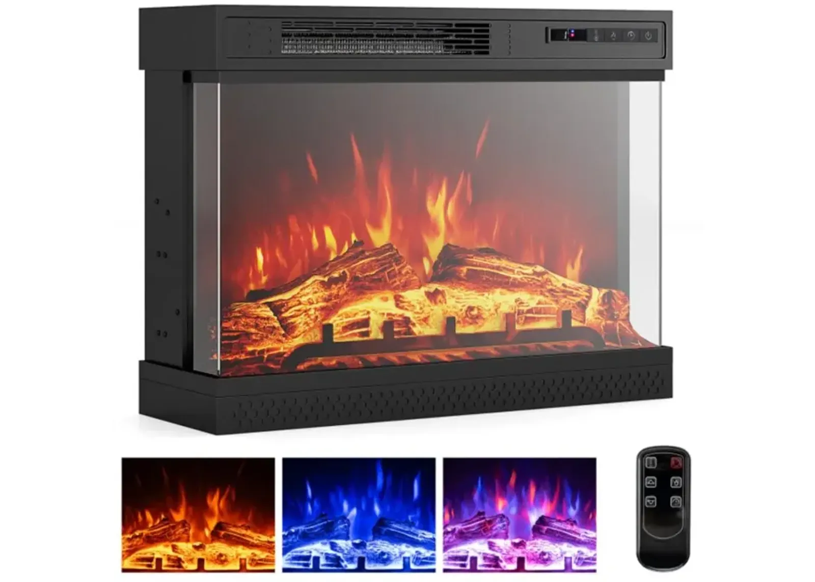 Hivvago 24 Inches 3-Sided Glass Electric Fireplace Heater with Remote Control