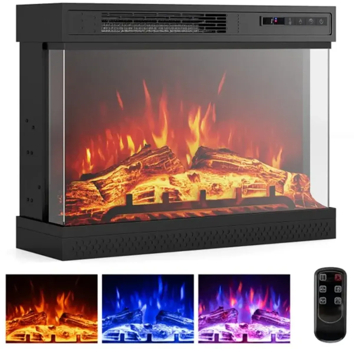 Hivvago 24 Inches 3-Sided Glass Electric Fireplace Heater with Remote Control