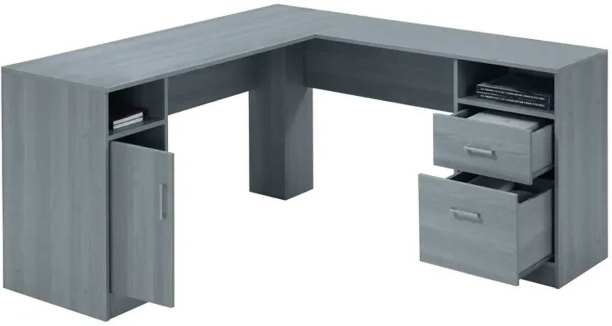 Functional L-SHAPED Desk with Storage, Grey