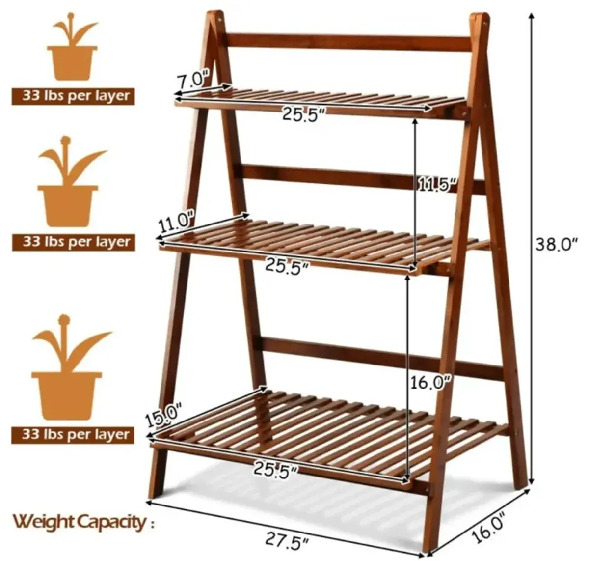 Hivvago 3-tier Folding Bamboo Flower Shelf