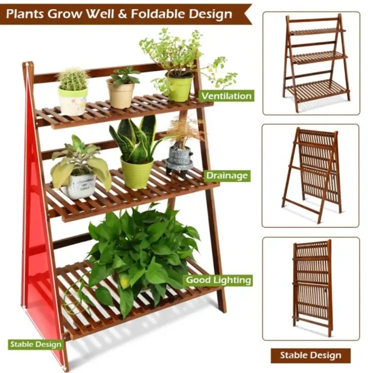 Hivvago 3-tier Folding Bamboo Flower Shelf