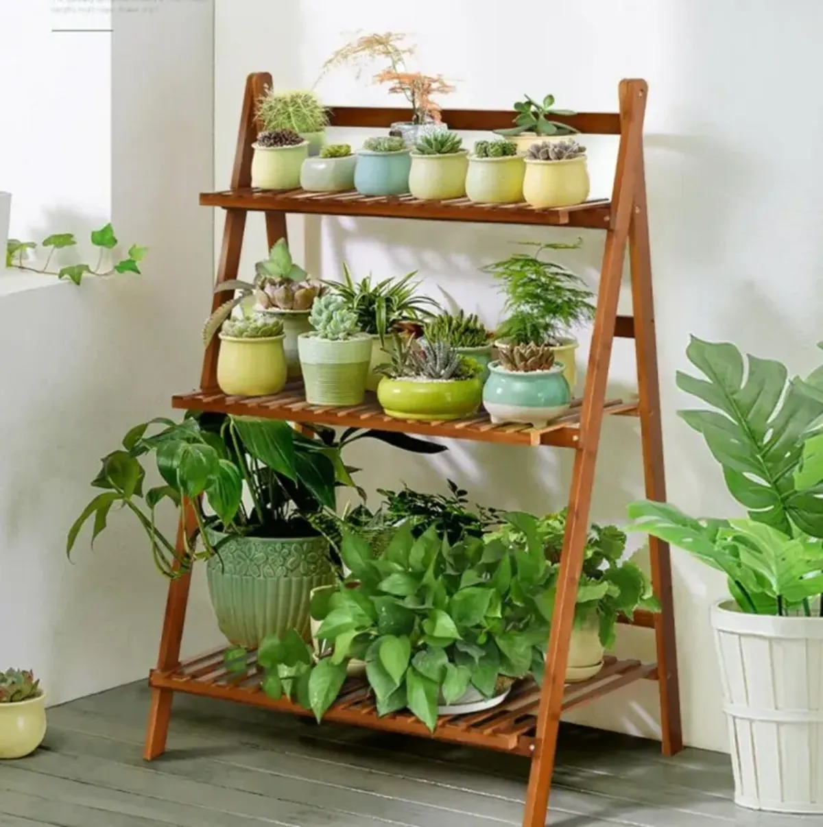 Hivvago 3-tier Folding Bamboo Flower Shelf