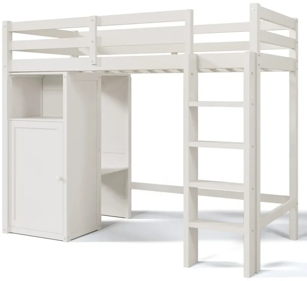 Merax Loft Bed with Wardrobe Storage Shelves and Ladder