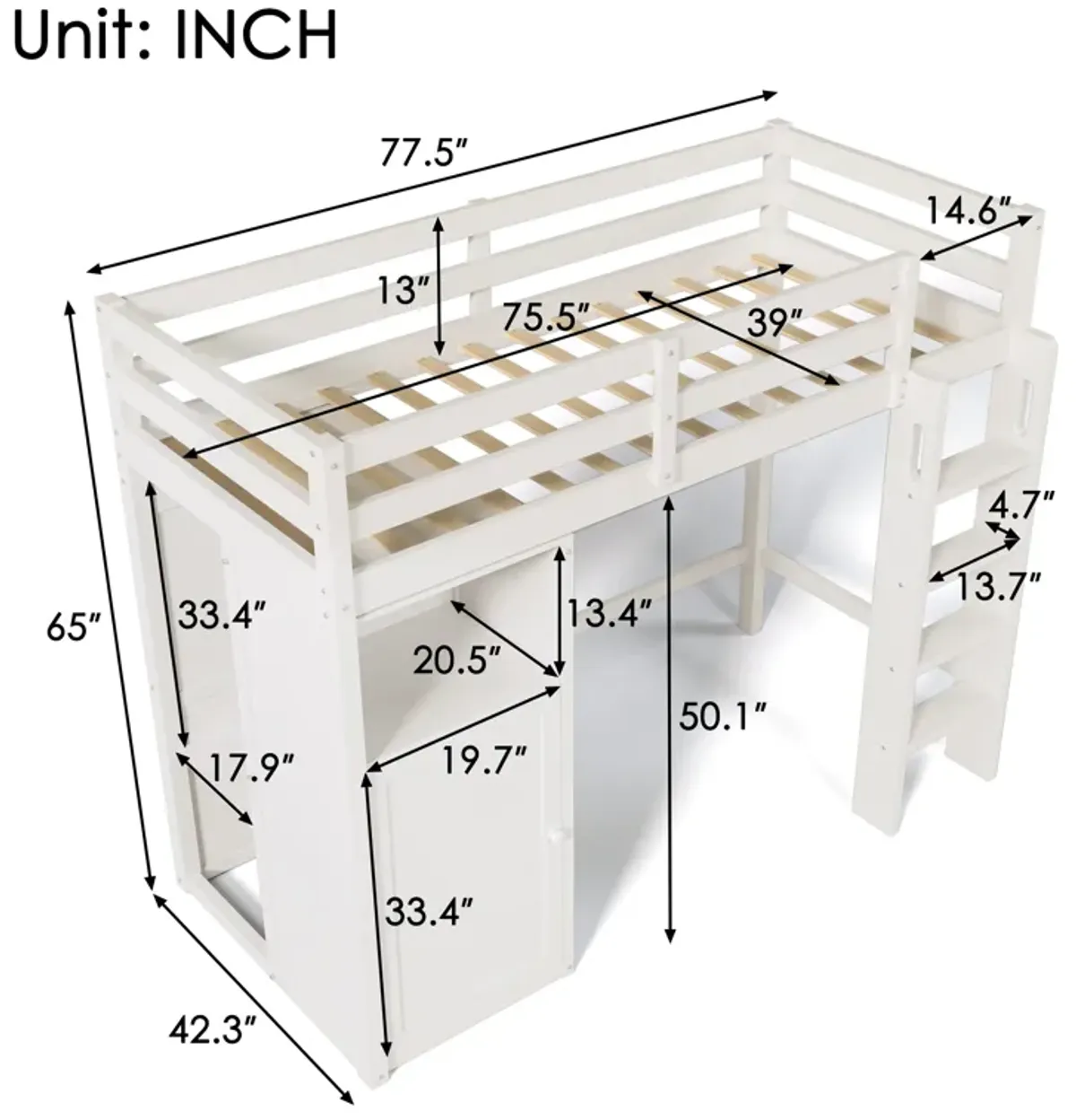 Merax Loft Bed with Wardrobe Storage Shelves and Ladder