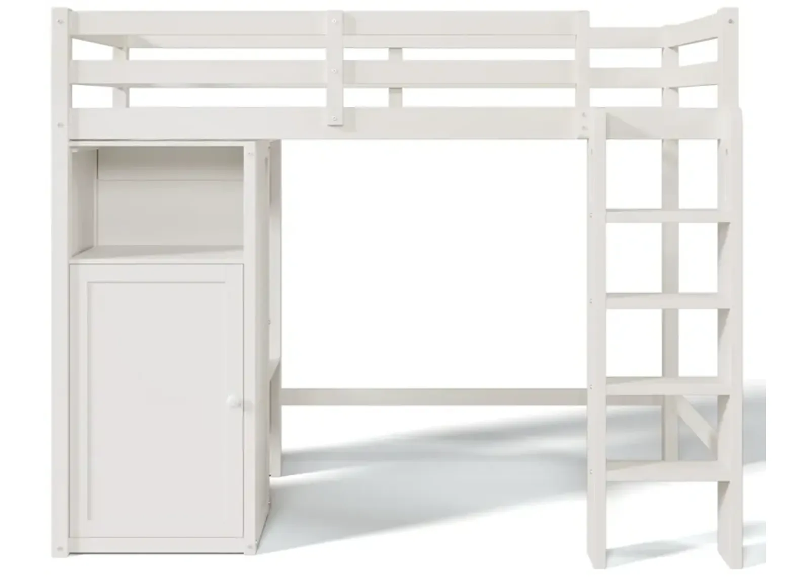 Merax Loft Bed with Wardrobe Storage Shelves and Ladder