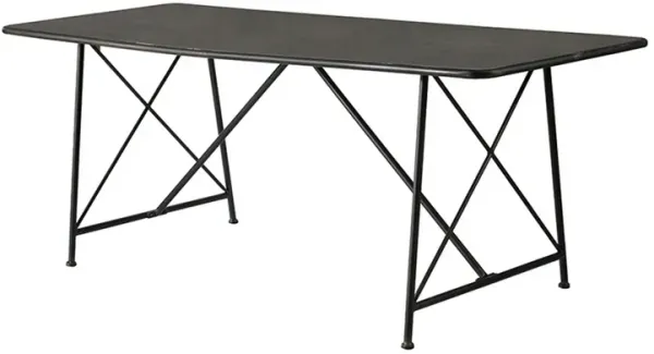 79 Inch Dining Table, Black Rectangular Top, Sleek X Shaped Iron Legs - Benzara