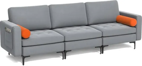 Hivvago 3-Seat Sofa Sectional with Side Storage Pocket and Metal Leg