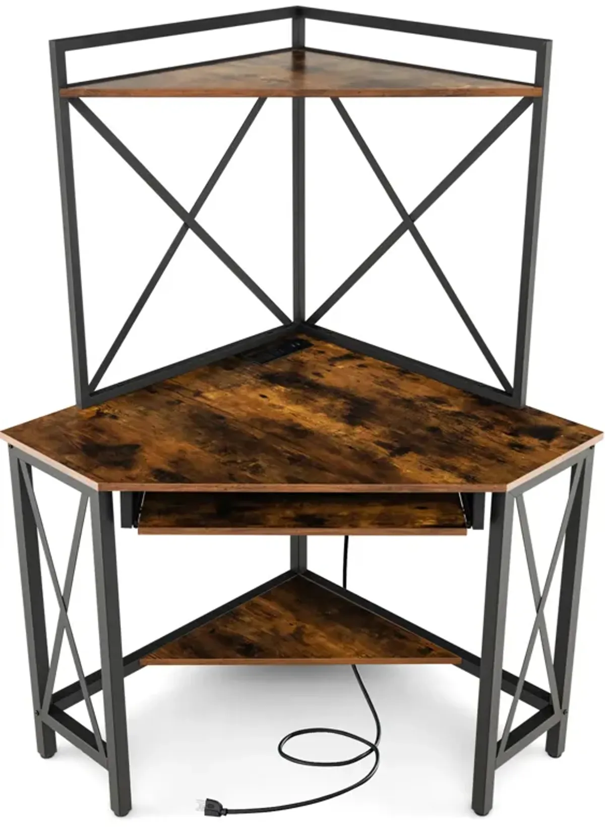 Space-Saving Corner Computer Desk with Hutch and Keyboard Tray for Home Office Organization