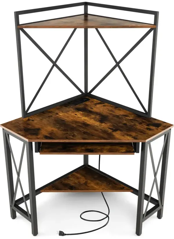 Space-Saving Corner Computer Desk with Hutch and Keyboard Tray for Home Office Organization