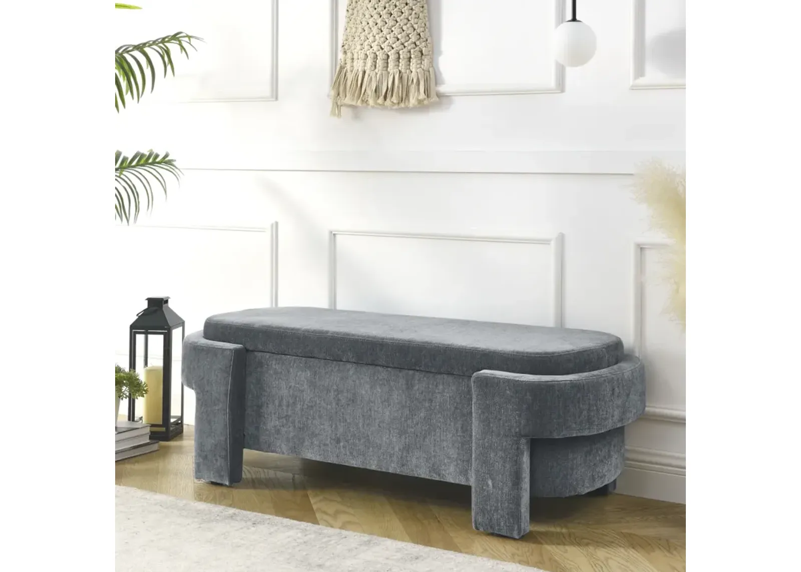 Chenille Upholstered Bench With Large Storage Space For The Living Room, Entryway And Bedroom