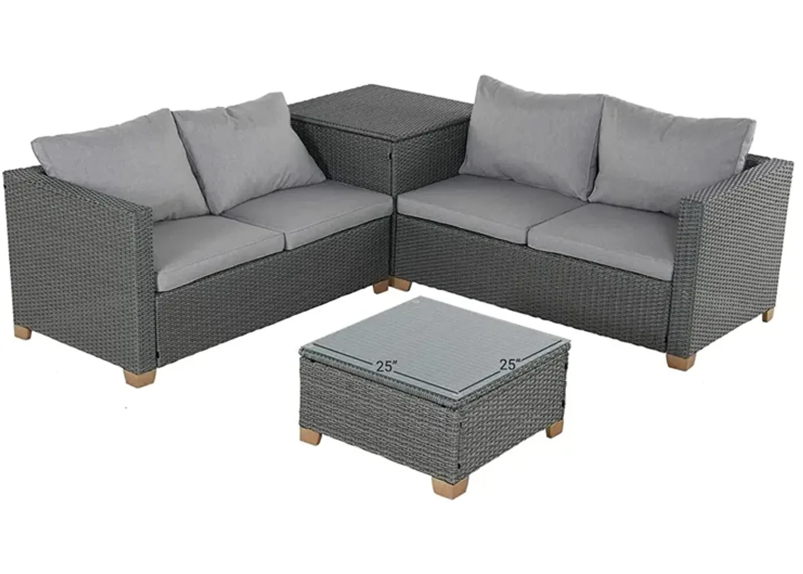 MONDAWE 4 Pieces Outdoor Conversation Sets with Cushions, Wicker Modular Sofa Sets for Garden Backyard Terrace