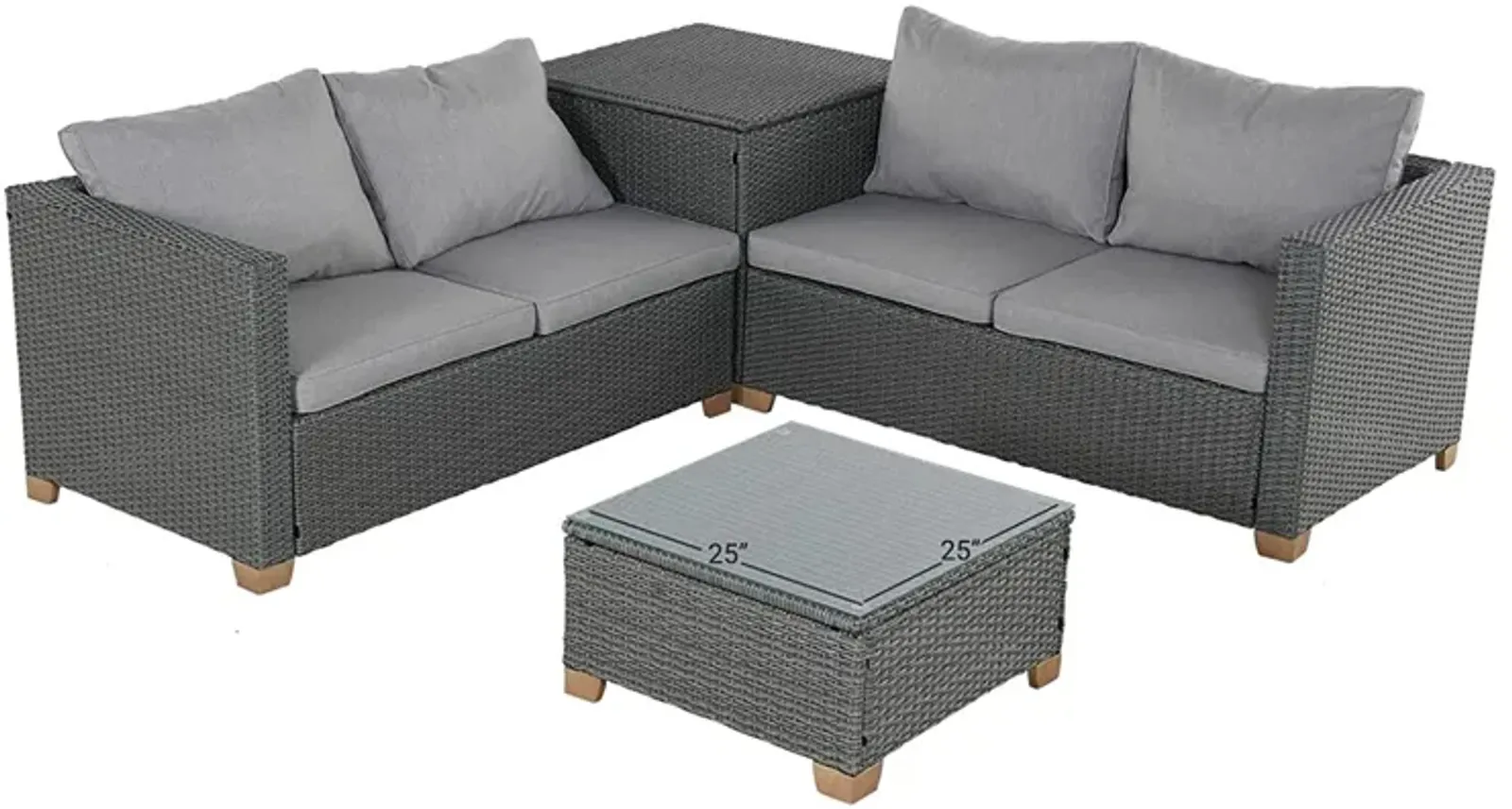 MONDAWE 4 Pieces Outdoor Conversation Sets with Cushions, Wicker Modular Sofa Sets for Garden Backyard Terrace