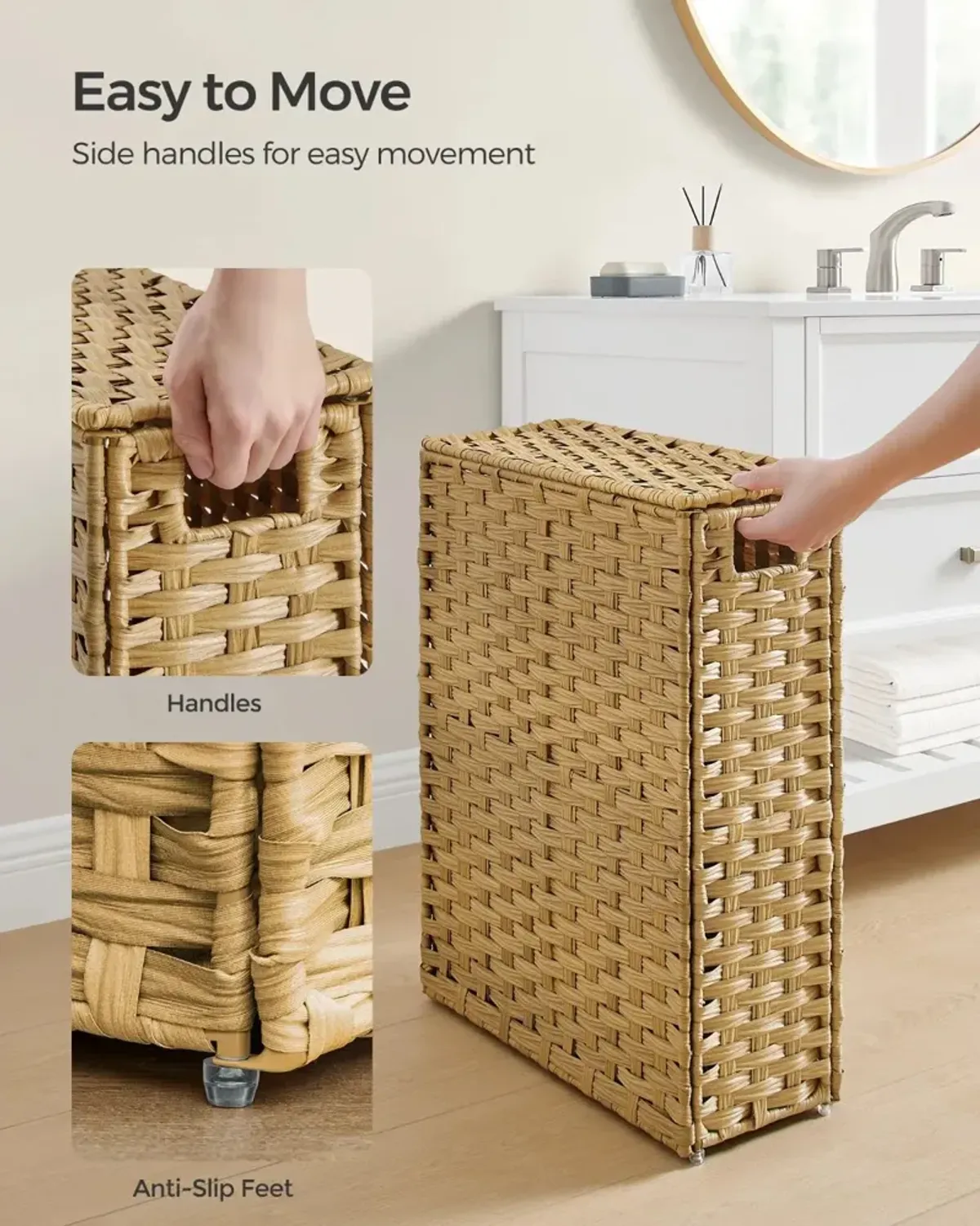 Slim Laundry Hamper with Lid for Space-Saving Storage