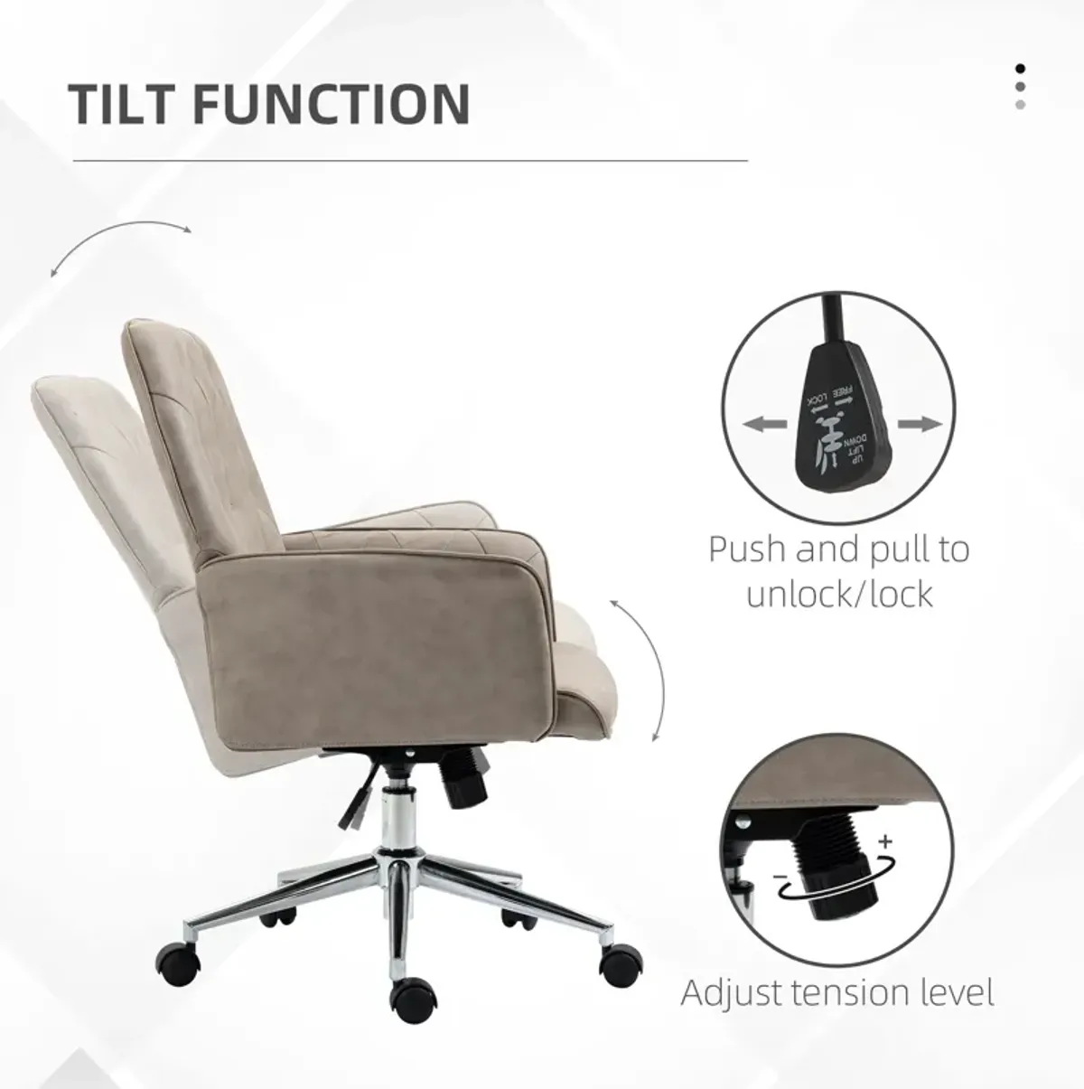 Light Grey Task Seater: Swivel Mid-Back Tufted Linen Desk Chair