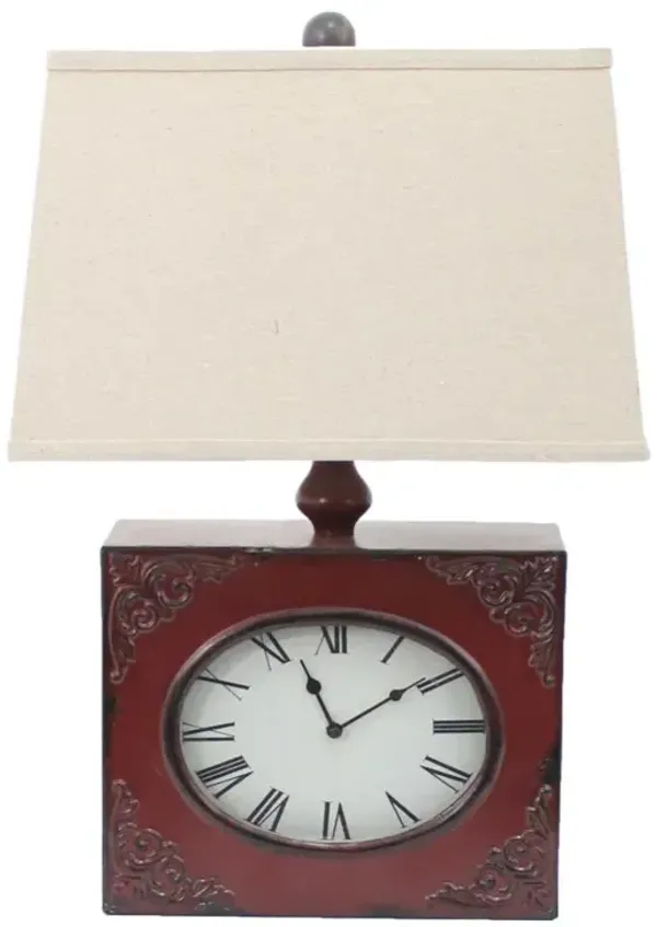 Hivvago 22" Distressed Red Metal Bedside Lamp With Beige Shade