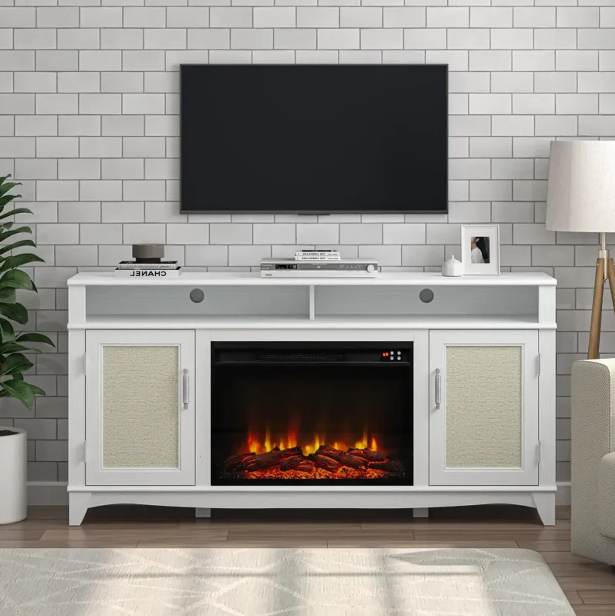 FESTIVO Farmhouse TV Stand with 26" Fireplace -Fits TVs up to 65"