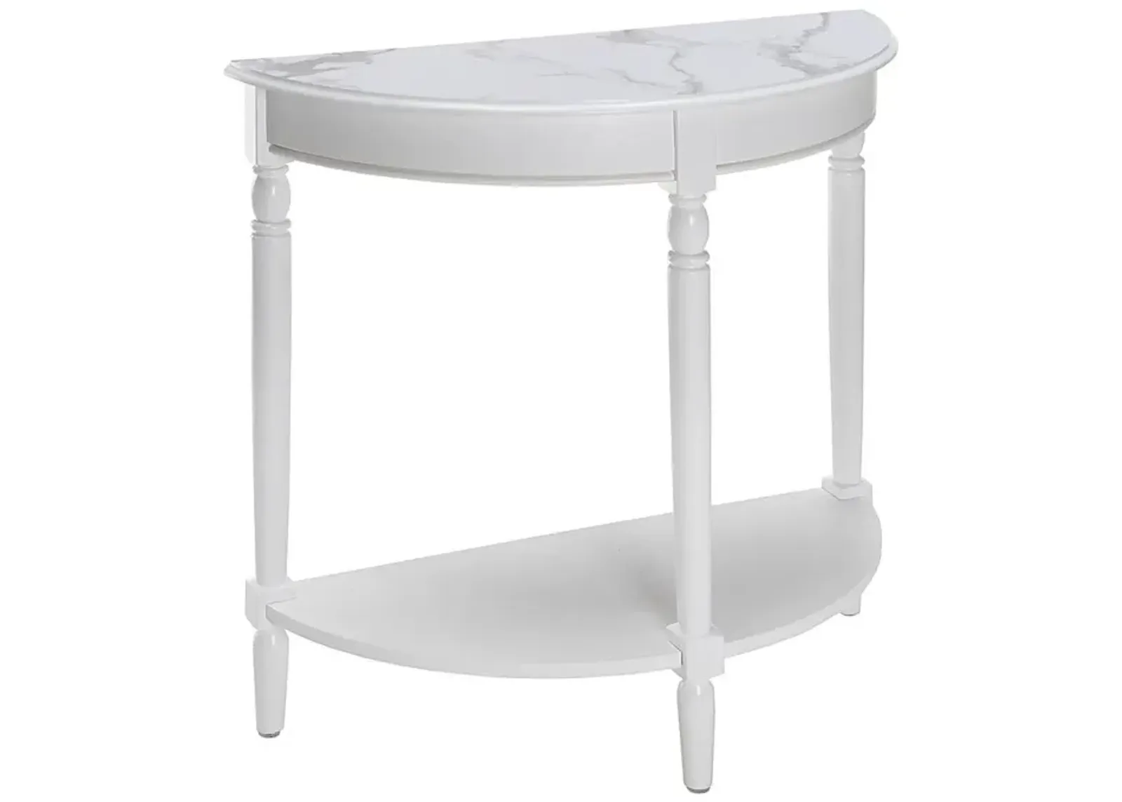 Convenience Concepts French Country Half-Round Entryway Table with Shelf, White Faux Marble/White