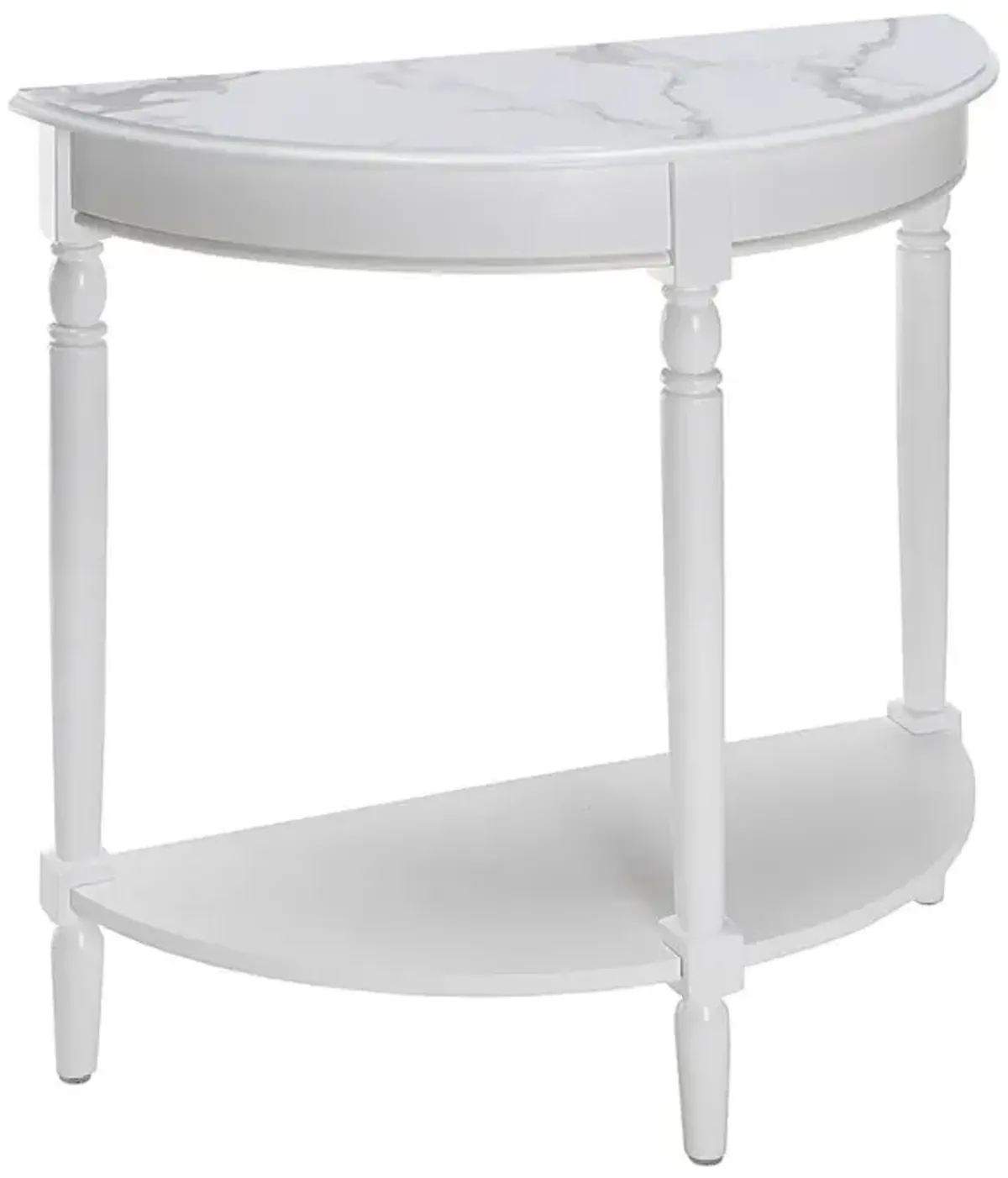 Convenience Concepts French Country Half-Round Entryway Table with Shelf, White Faux Marble/White