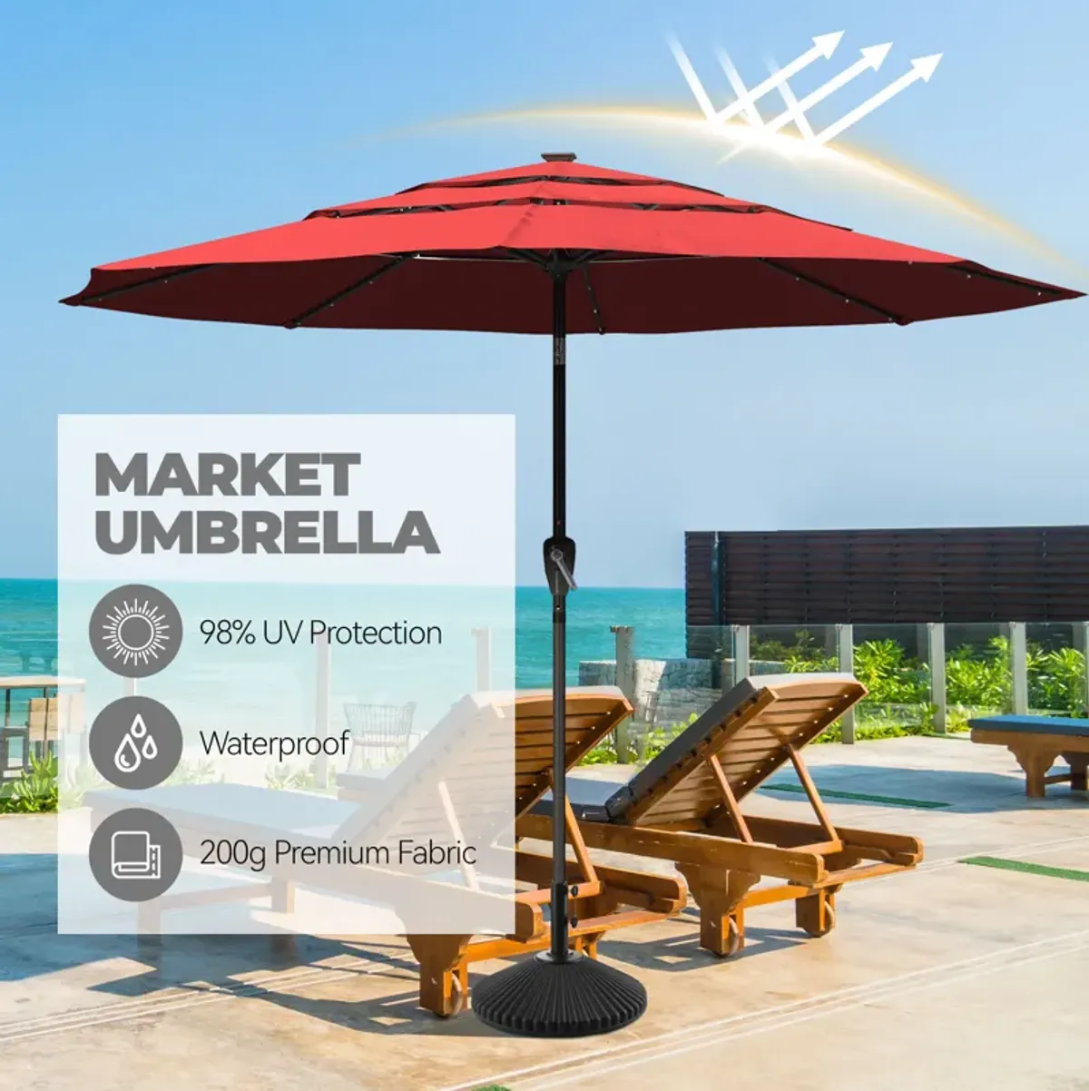 Mondawe 10 ft. 3-Tier Outdoor Patio Market Umbrella with Double Air Vent and Push Button