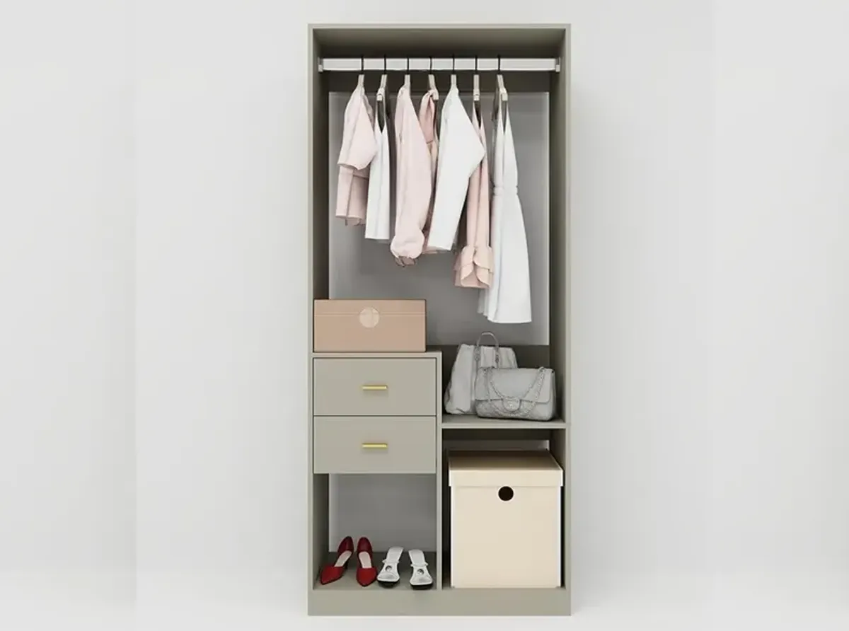 Closet Organizer System, Walk in Closet Organizers and Storage with Hanging Rod, Wooden Wardrobe Closet System with Drawers, Clothes Organizer with Closet Shelves Wall Mounted, Grey