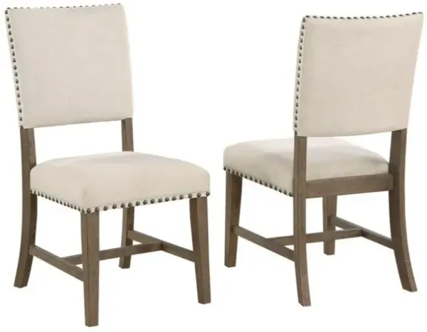 Best Quality Furniture Upholstered Dining Chiar In Brown Oak And Beige Linen (Set Of 2)
