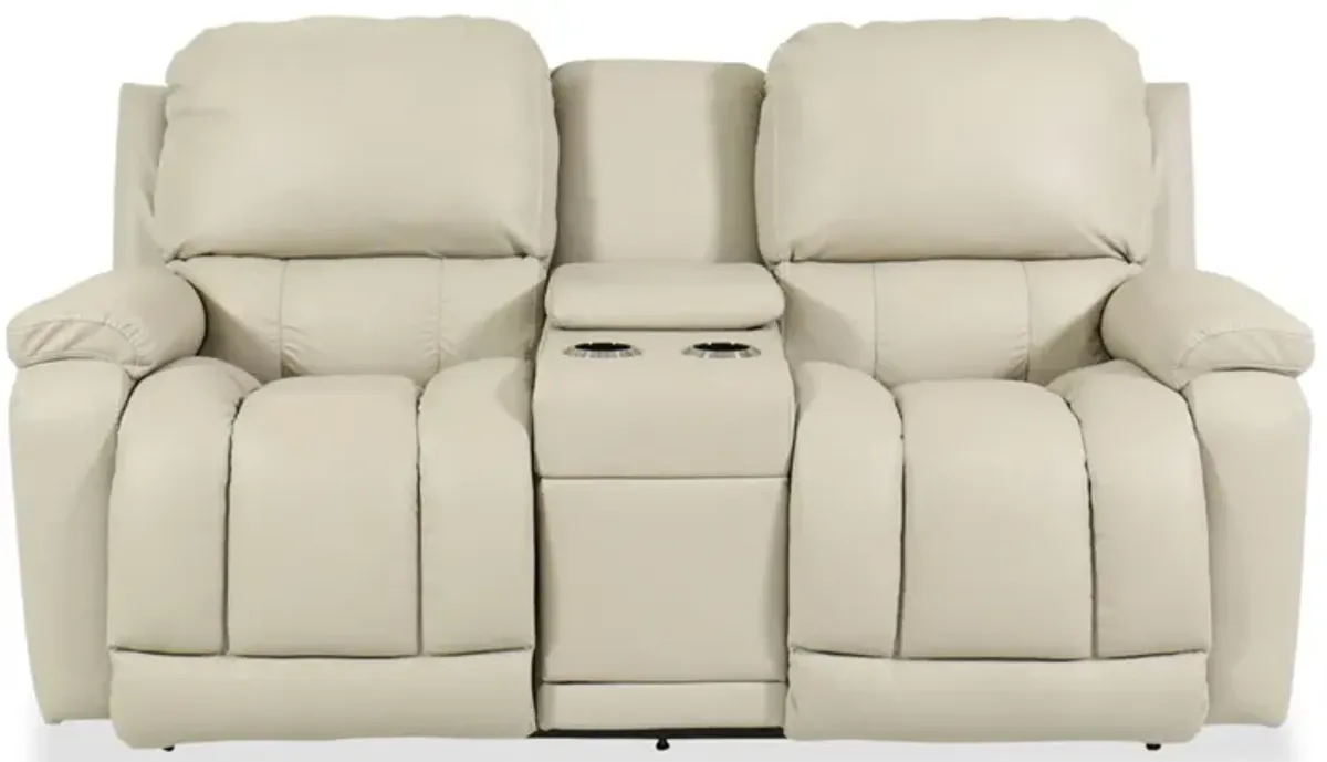 Greyson Ice Leather Power Reclining Loveseat with Headrest & Console
