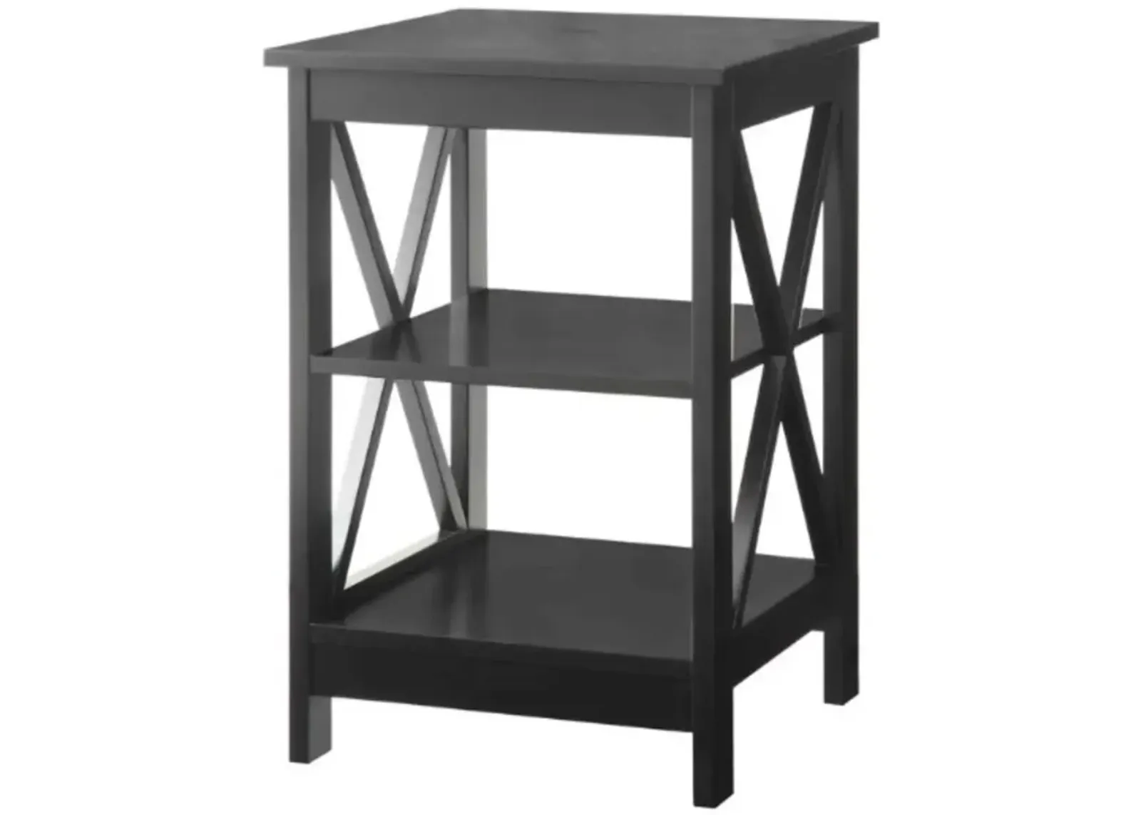 Hivvago Black Wood X-Design End Table Nightstand with 3 Open Shelves