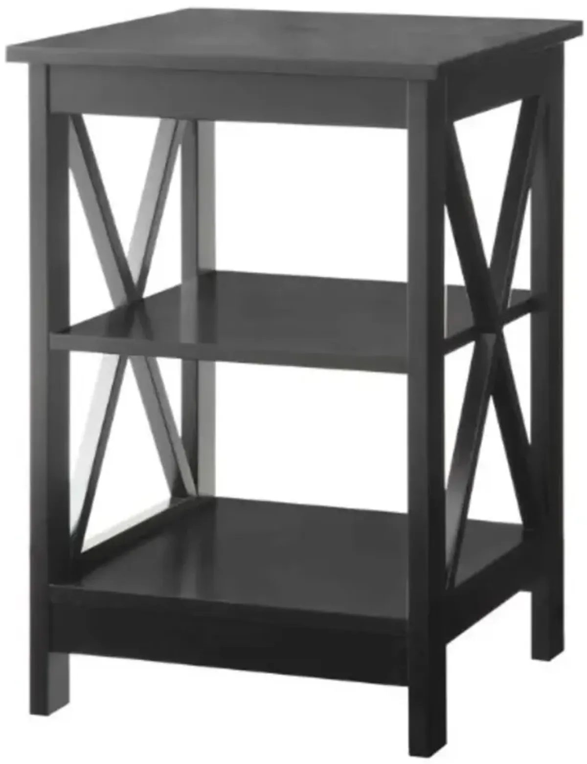 Hivvago Black Wood X-Design End Table Nightstand with 3 Open Shelves