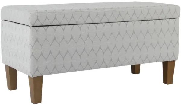 Geometric Patterned Fabric Upholstered Wooden Bench with Hinged Storage, Large, Gray and Brown - Benzara