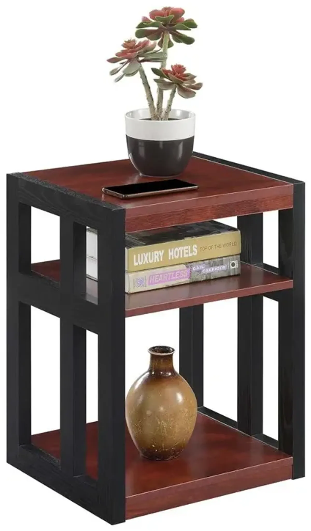 Convenience Concepts Monterey End Table with Shelves, Cherry/Black