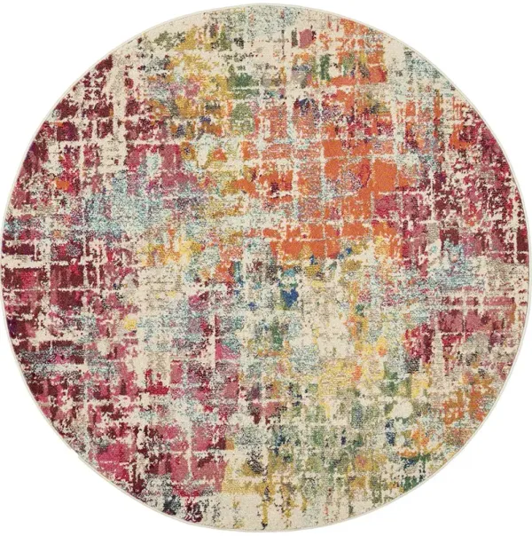 Celestial CES13 Pink/Multicolor 4' x Round Rug