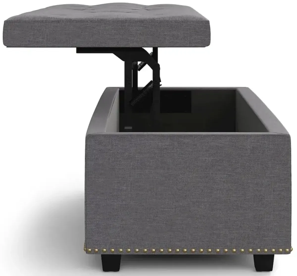 Simpli Home Hamilton Lift Top Rectangular Storage Ottoman In Slate Grey Linen Look Fabric