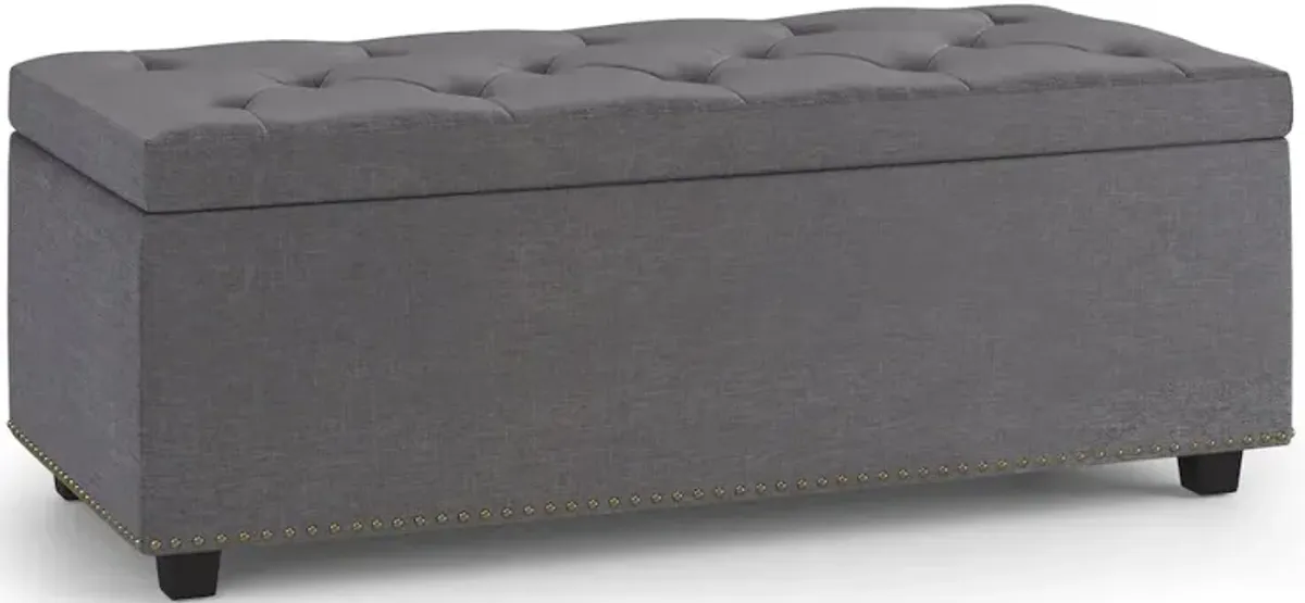 Simpli Home Hamilton Lift Top Rectangular Storage Ottoman In Slate Grey Linen Look Fabric