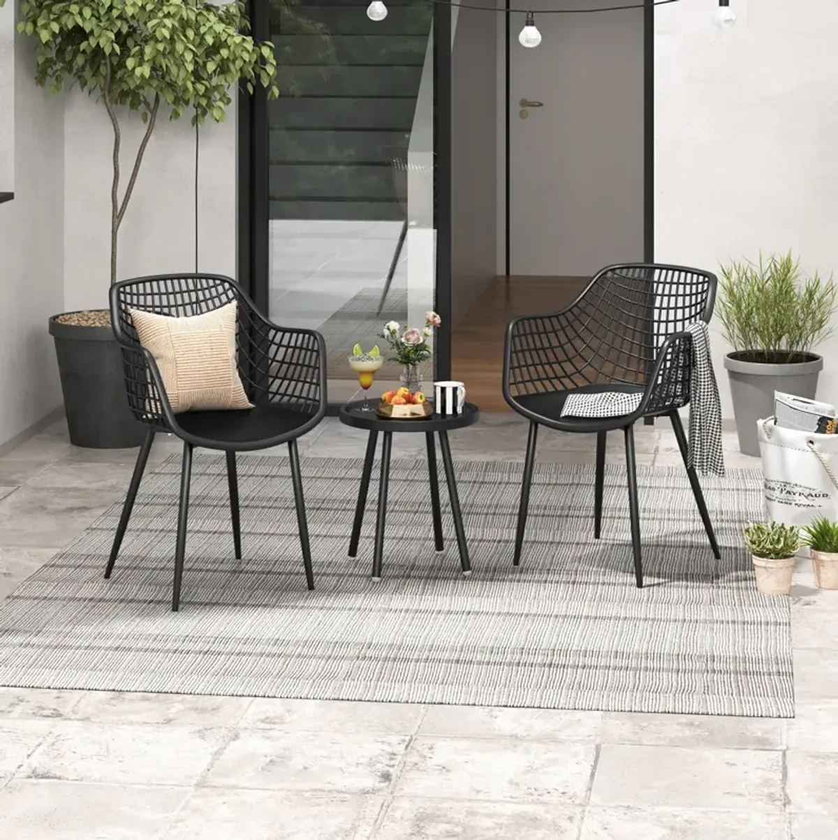 3 Piece Patio Chair Set with PP Seat and Tabletop for Porch