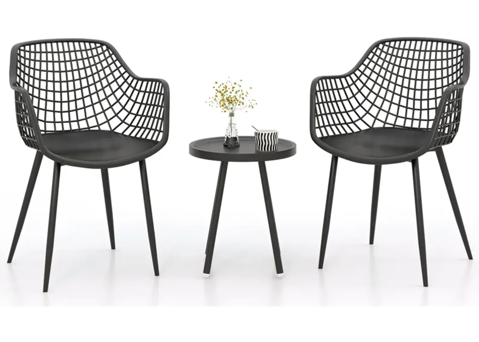 3 Piece Patio Chair Set with PP Seat and Tabletop for Porch