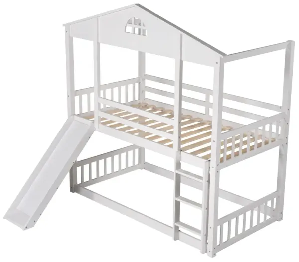 Convertible Twin Bunk Bed with Slide & Ladder