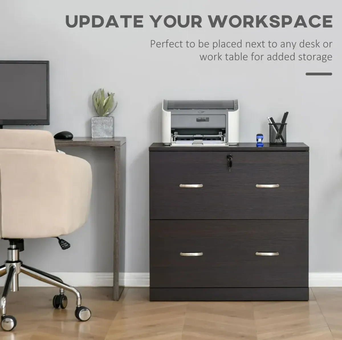 Walnut Office Storage: Lateral Filing Dresser with 2 Lockable Drawers