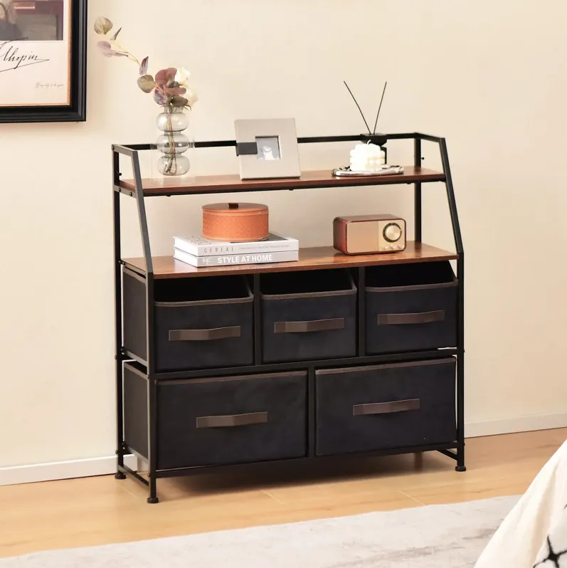 5 Drawers Storage Dresser with Fabric Bin for Living Room Bedroom-Black