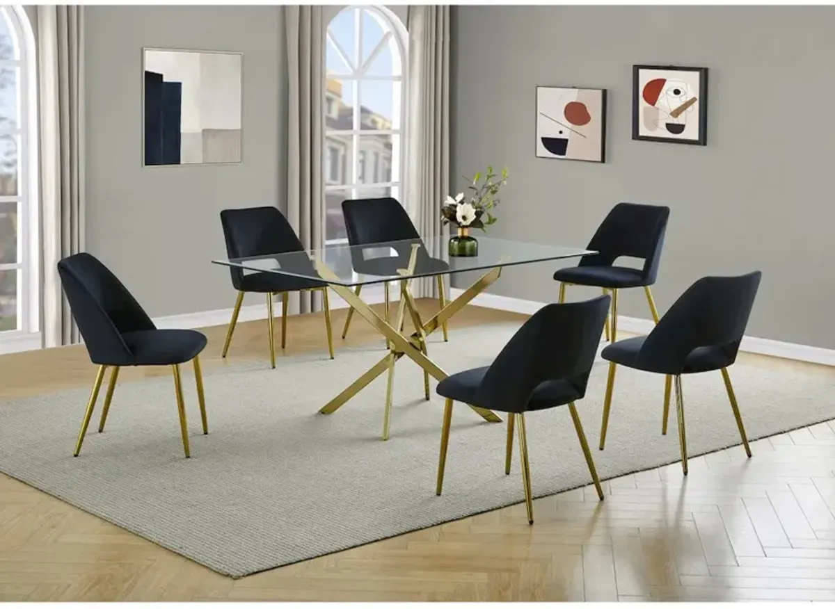 7pc dining Set- Rectangle - table with Black Velvet Chairs
