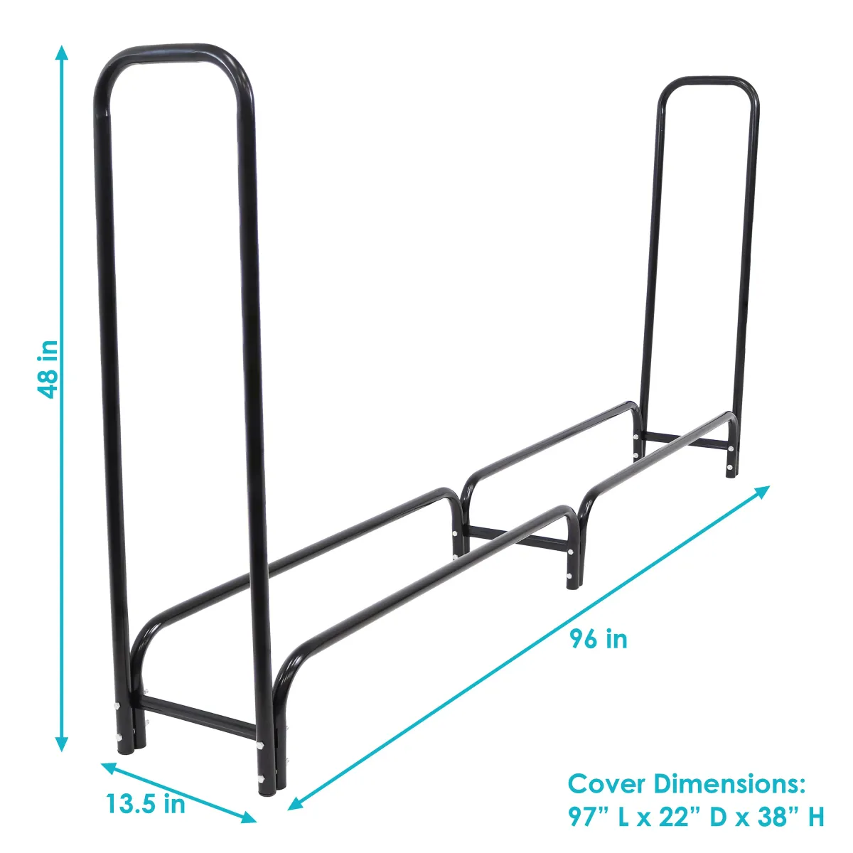 Sunnydaze Powder-Coated Steel Firewood Log Rack and Black Cover