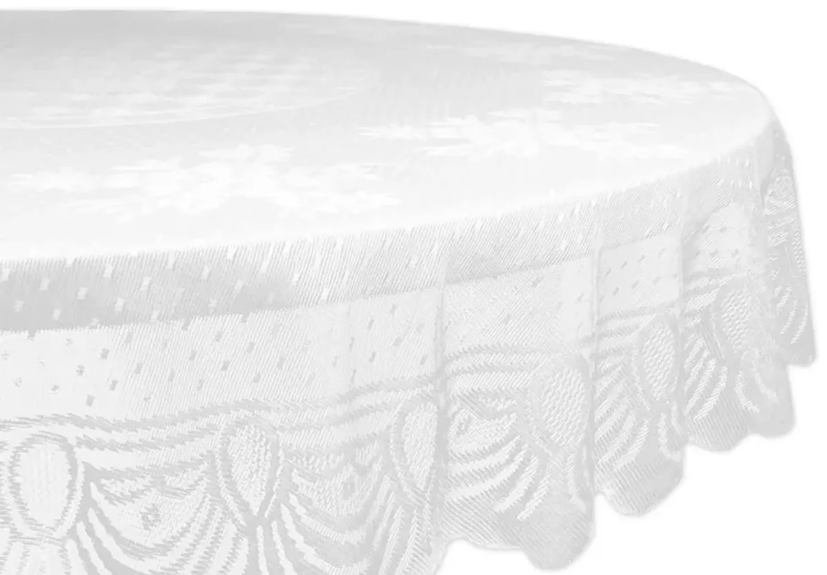 63" White Contemporary Floral Round Outdoor Table Cloth