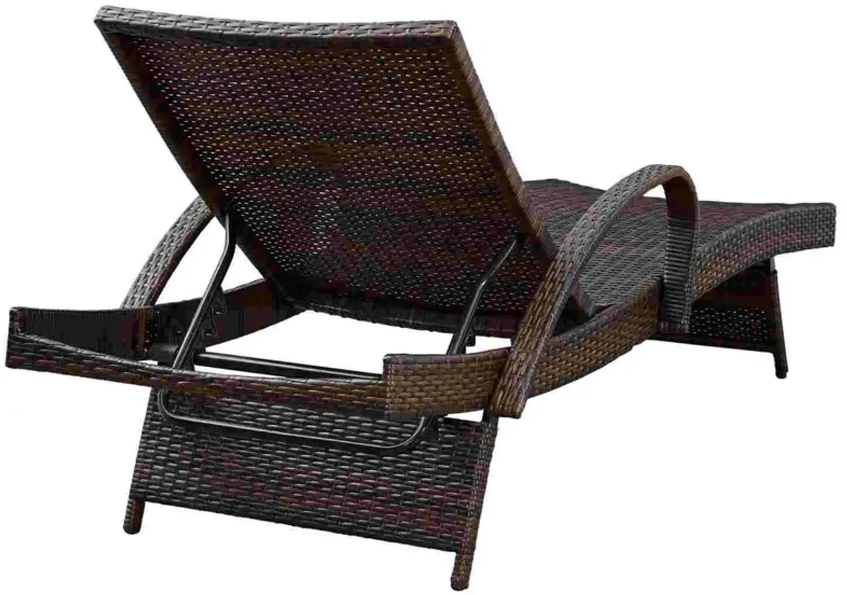 Reclining Chaise Lounge with Wicker Frame, Set of 2, Brown - Benzara