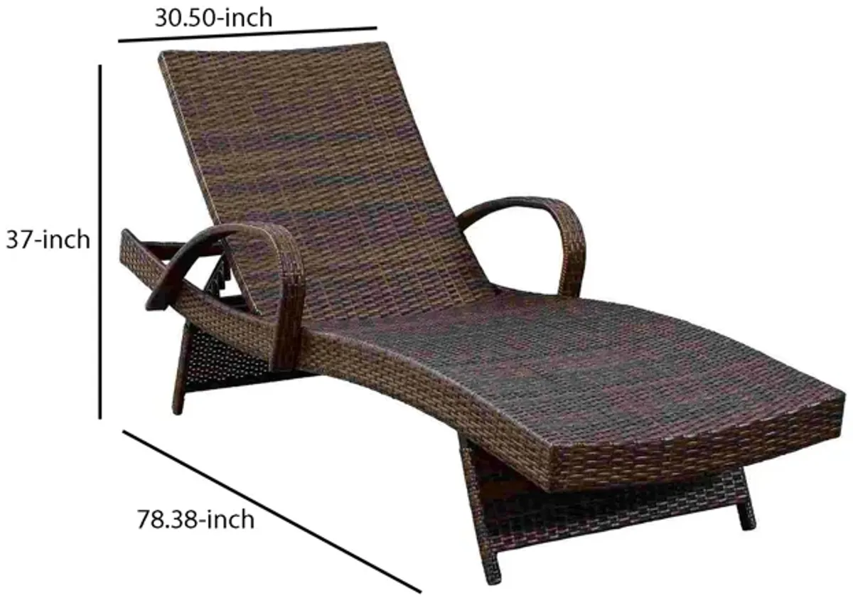 Reclining Chaise Lounge with Wicker Frame, Set of 2, Brown - Benzara