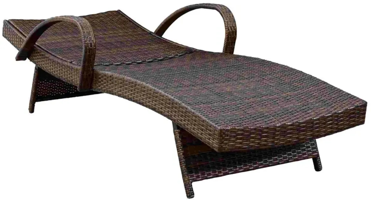 Reclining Chaise Lounge with Wicker Frame, Set of 2, Brown - Benzara