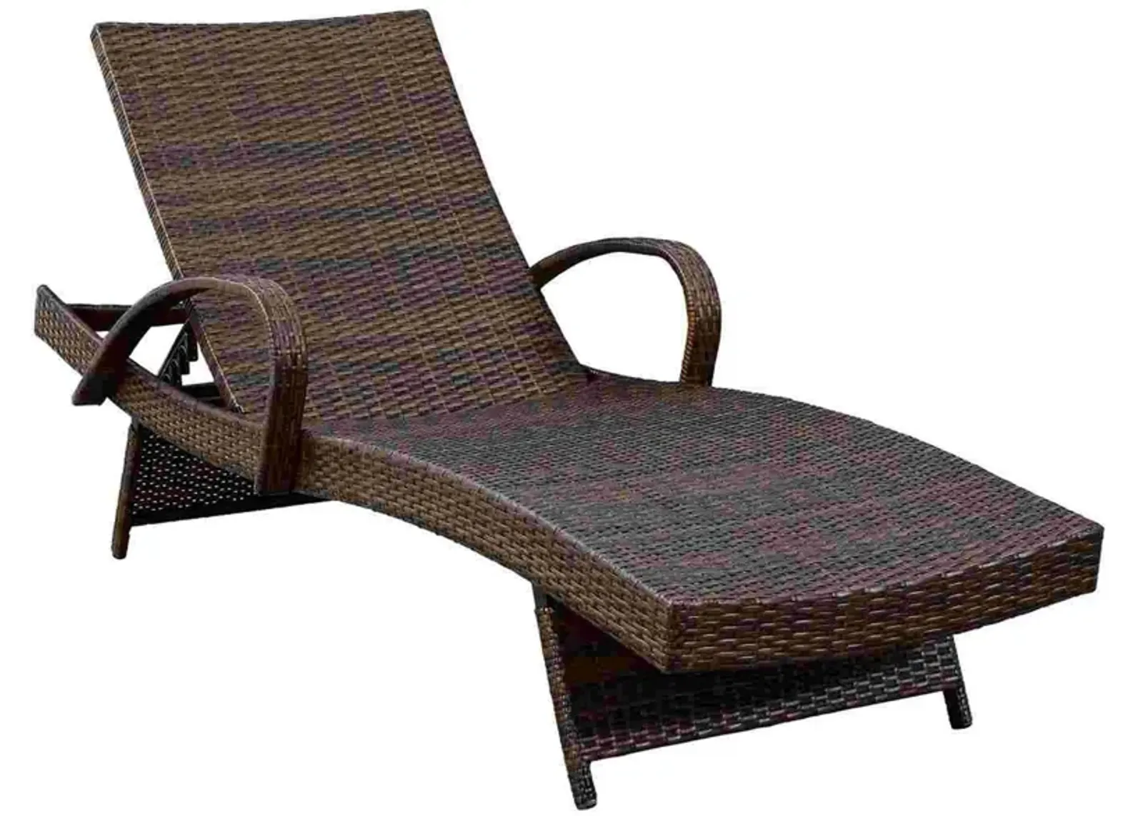 Reclining Chaise Lounge with Wicker Frame, Set of 2, Brown - Benzara