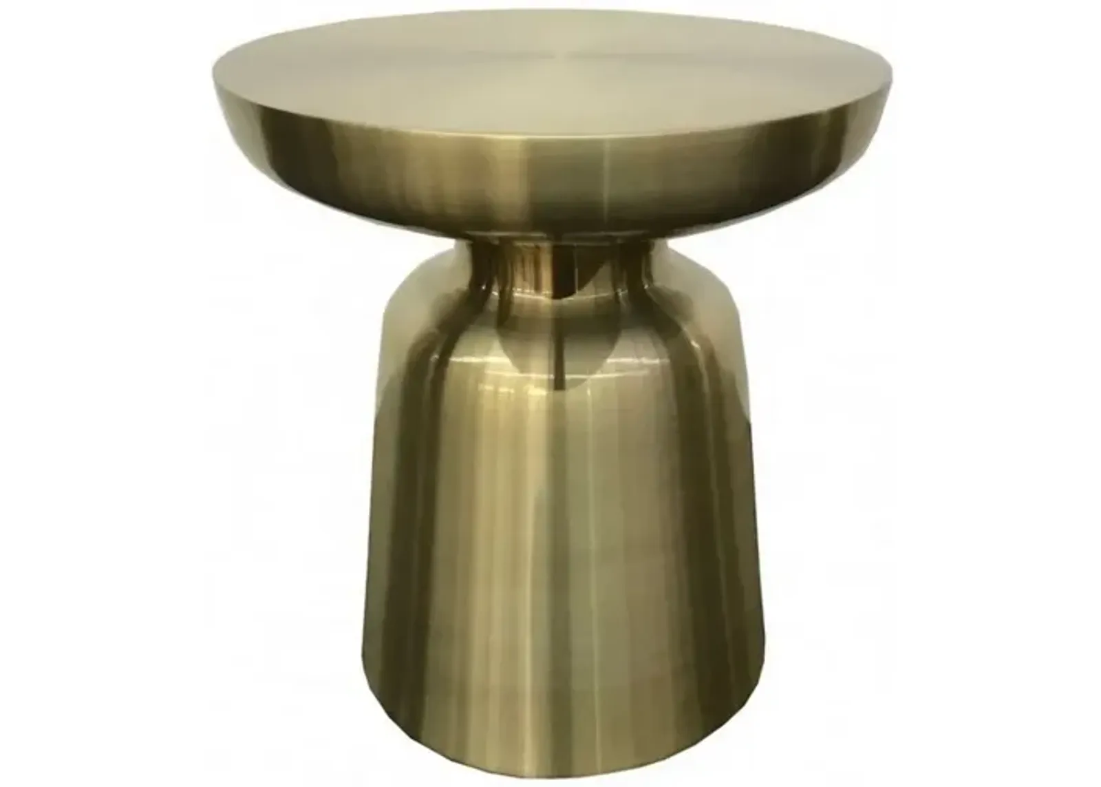 17 Inch Mushroom Shaped Metal End Table, Pedestal Base, Brass-Benzara