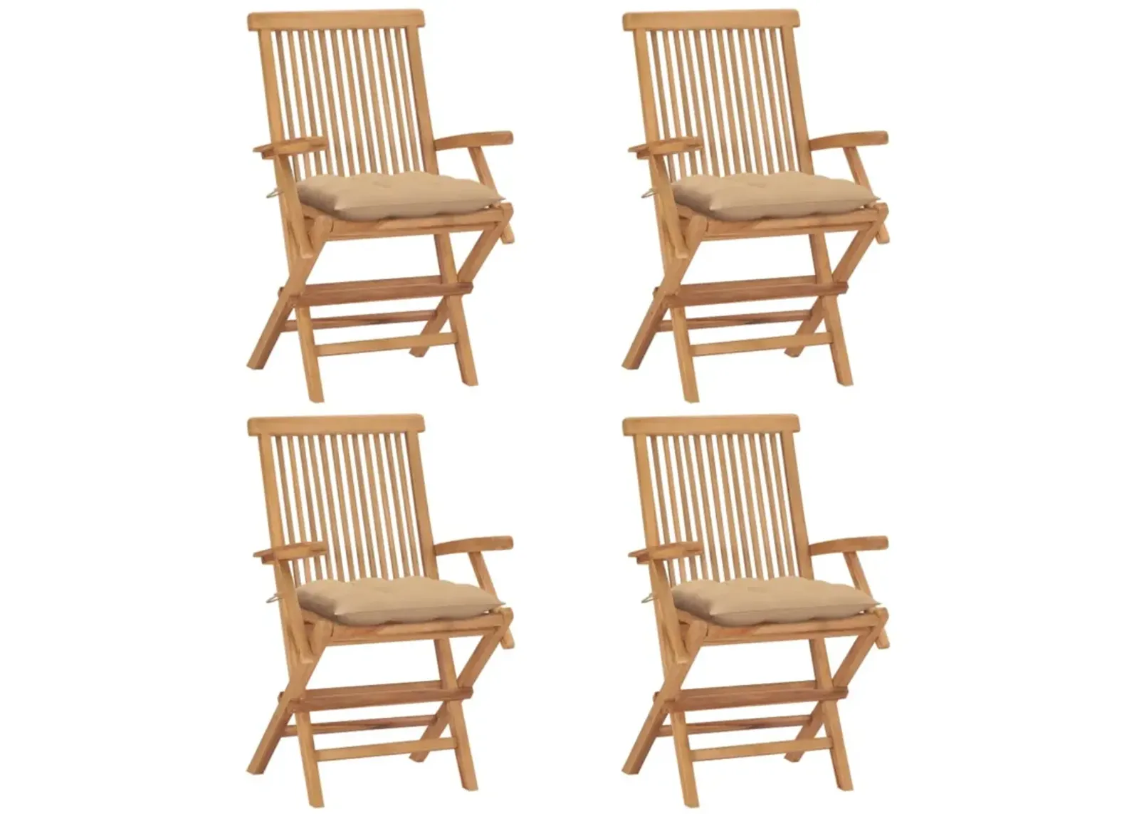 vidaXL Garden Chairs with Beige Cushions 4 pcs Solid Teak Wood